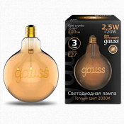 175802003 Лампа Gauss Filament G125 2,5W 200lm 2000К Е27 golden GAUSS LED 1/20