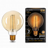 Лампа Gauss Filament G95 8W 740lm 2400К Е27 golden LED 1/20