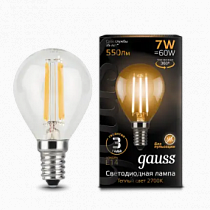 105801107 Лампа Gauss LED Filament Globe E14 7W 2700K