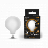 Лампа Gauss Filament G125 10W 1070lm 3000К Е27 milky диммируемая LED 1/20