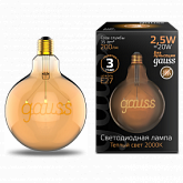 Лампа Gauss Filament G125 2,5W 200lm 2000К Е27 golden GAUSS LED 1/20