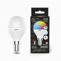 105101406 Лампа Gauss Шар 6W E14 RGBW+димирование LED 1/10/100