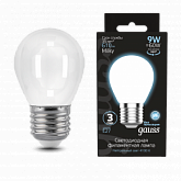 Лампа Gauss Filament Шар 9W 610lm 4100К Е27 milky LED 1/10/50