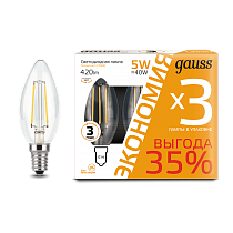 103801105T Лампа Gauss Filament Свеча E14 5W 2700-3000K (3 лампы в упаковке)
