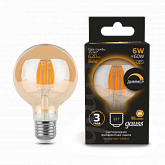 Лампа Gauss Filament G95 6W 620lm 2400К Е27 golden диммируемая LED 1/20